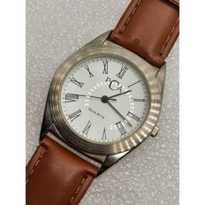 PCA Silver Roman Numeral Index Dial Swiss Quartz Movement Watch Brushed Bezel